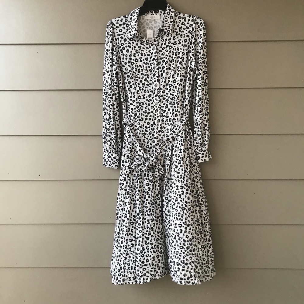 Loft leopard print midi shirt dress | 4